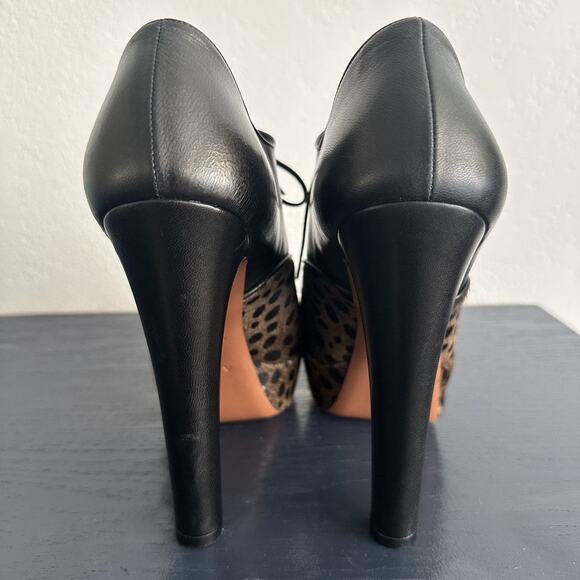 Alaïa Pony hair Oxford Stiletto Booties EU 38 Leather Leopard print Platform - Picture 8 of 11